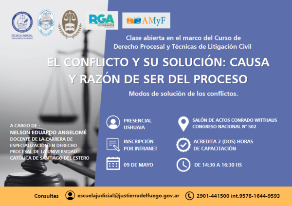 Se desarrollará una clase abierta sobre “El conflicto y su solución: Causa y razón de ser del proceso, modo de solución de conflictos”