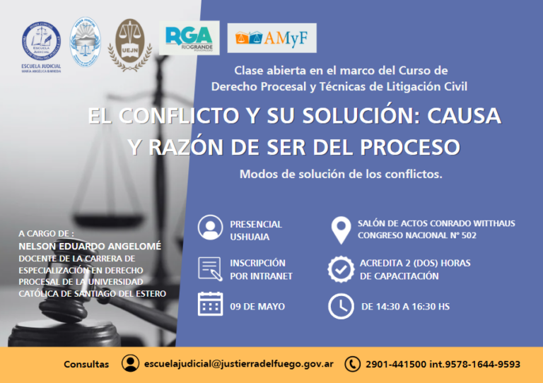 Se desarrollará una clase abierta sobre “El conflicto y su solución: Causa y razón de ser del proceso, modo de solución de conflictos”